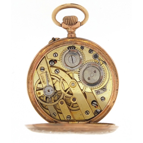 1798 - Ladies gold coloured metal open face pocket watch with enamelled dial, 30mm in diameter, 19.0g