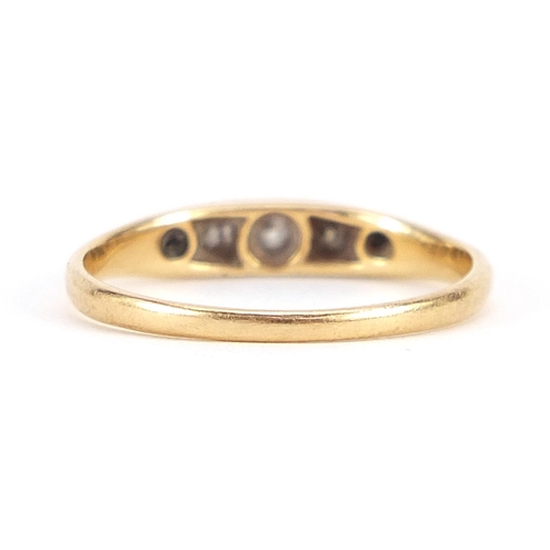 1920 - 18ct gold diamond five stone ring, size P, 2.5g