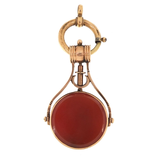 1663 - Early 19th century unmarked gold and carnelian compass spinner fob, 4cm high, 16.2g