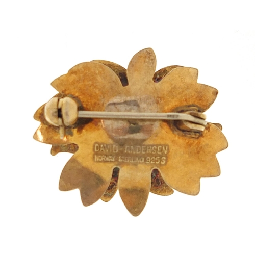 1890 - David Andersen, Norwegian 925S sterling silver, gilt enamel flower head brooch, 2.8cm wide, 6.8g