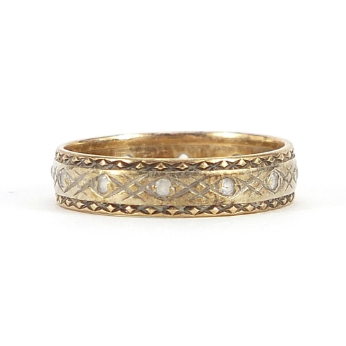 1861 - 9ct gold clear stone eternity ring, size N, 2.2g