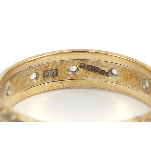 1861 - 9ct gold clear stone eternity ring, size N, 2.2g