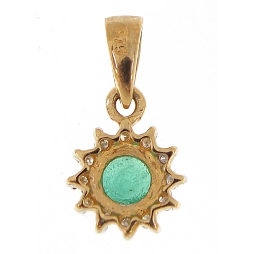 1913 - 9ct gold emerald and diamond pendant, 1.4cm high, 0.6g