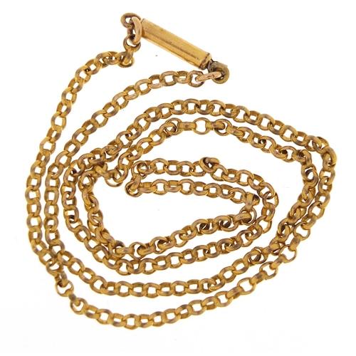 1697 - Victorian yellow metal Belcher link necklace with barrel clasp, 41cm in length, 4.7g