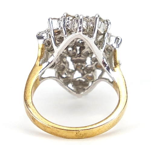 2053 - 18ct gold clear stone cluster ring, size N, 5.4g