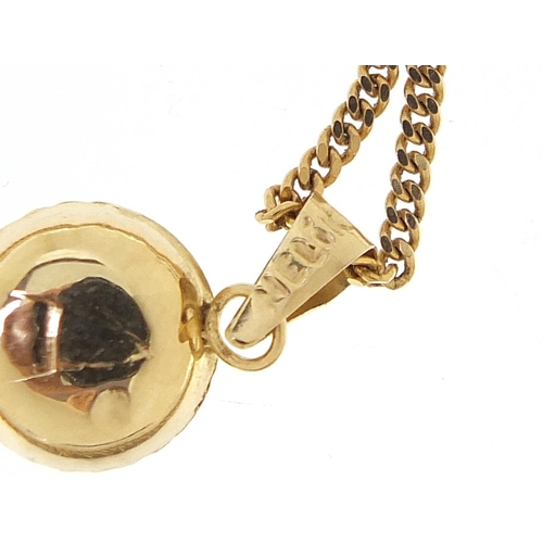 1811 - 14ct gold all seeing eye pendant on a 9ct gold necklace, 1.5cm high and 41cm in length, 2.9g