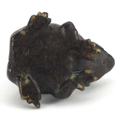 1283 - Tribal interest patinated bronze study of a tribesman on frog, 10cm high