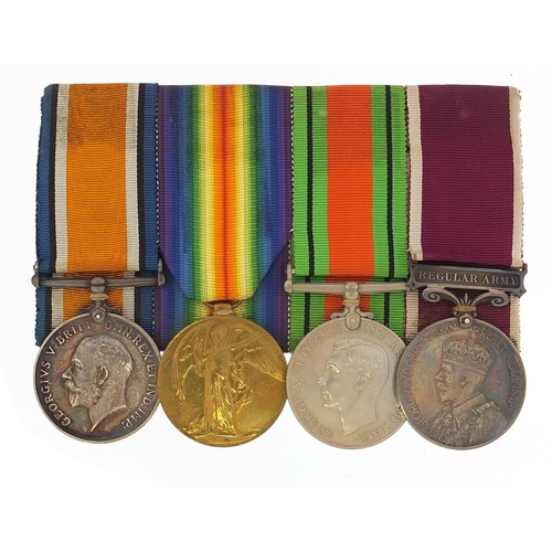 1579 - British military World War I four medal group and Regular Army Certificate of Service, the medal gro... 