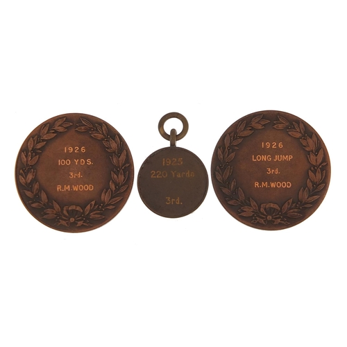 602 - Two London Shipping Athletic Association bronze medals and one other with fitted cases, the two bron... 