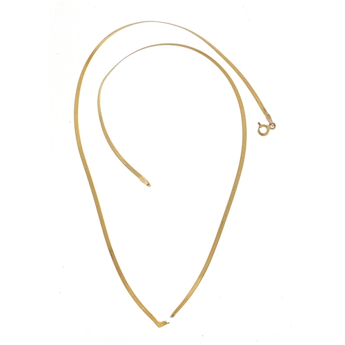 1927 - 9ct gold snake link necklace, 42cm in length, 1.4g