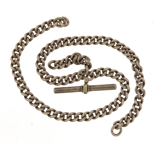 1978 - Silver watch chain with T bar, 32cm in length, 38.4g