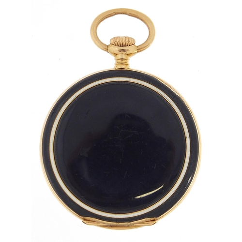 1627 - Ladies 9ct gold purple guilloche enamelled open face pocket watch, 27mm in diameter, 17.0g