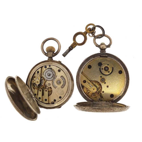 2134 - Three ladies silver pocket watches including a full hunter, the largest 36mm in diameter