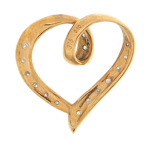 1782 - 9ct gold diamond love heart pendant, 1.9cm high, 1.2g