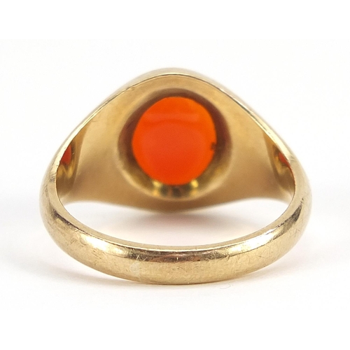 1818 - 9ct gold carnelian signet ring, size S, 6.8g