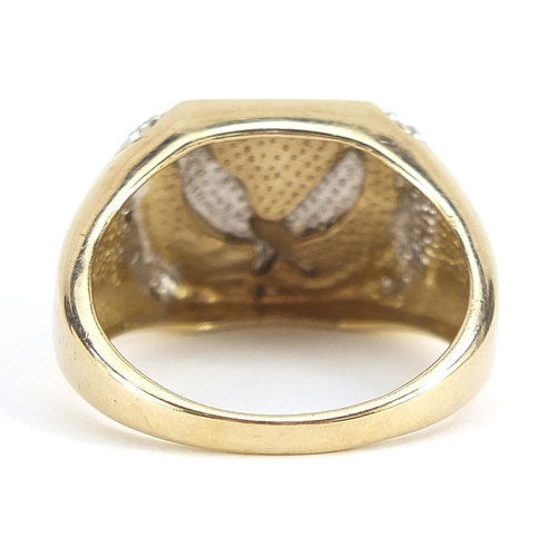 1990 - 9ct gold eagle ring set with diamonds, size Q, 5.2g