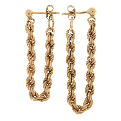 2014 - Pair of 9ct gold rope twist drop earrings, 3.6cm high, 1.5g