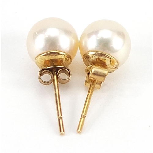 1775 - Pair of unmarked gold cultured pearl stud earrings, 7mm in diameter, 1.3g