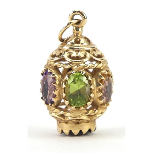 1732 - 9ct gold multi gem pendant set with semi precious stones including peridot, amethyst and citrine, 2.... 