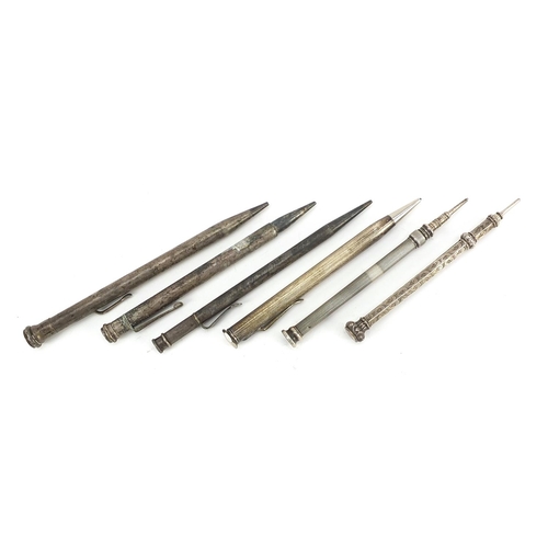 269 - Six antique and later silver and white metal propelling pencils including S Mordan & Co, the largest... 