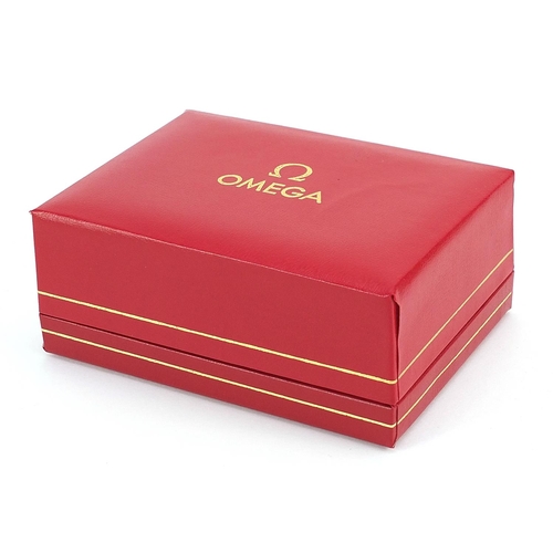 2207 - Omega red leatherette wristwatch box, 5.5cm H x 13cm W x 9.5cm D