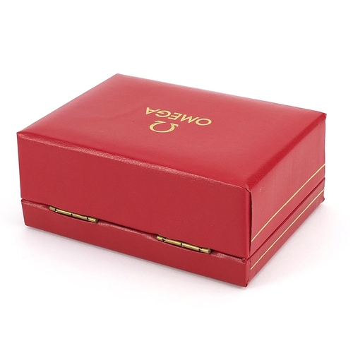 2207 - Omega red leatherette wristwatch box, 5.5cm H x 13cm W x 9.5cm D