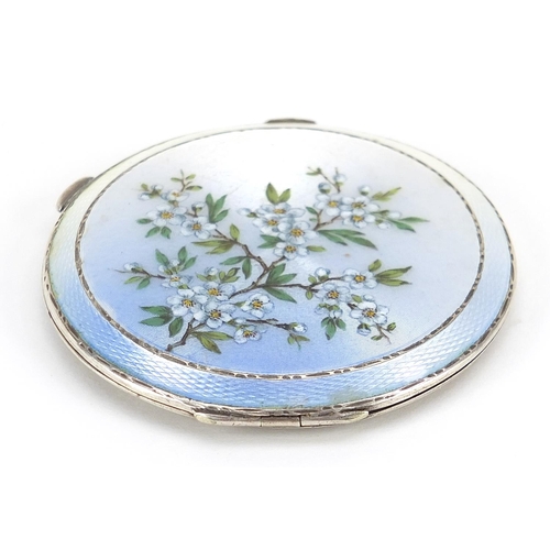 2258 - Henry Clifford Davis, George VI circular silver and enamel compact, Birmingham 1938, 7cm in diameter... 