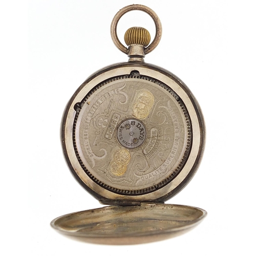 2123 - Hebdomas, silver full hunter pocket watch with enamelled dial, 50mm in diameter