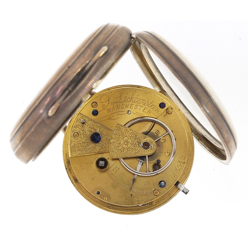 2140 - S Lichtenstein, gentlemen's silver open face pocket watch, the fusee movement numbered 43542, the ca... 