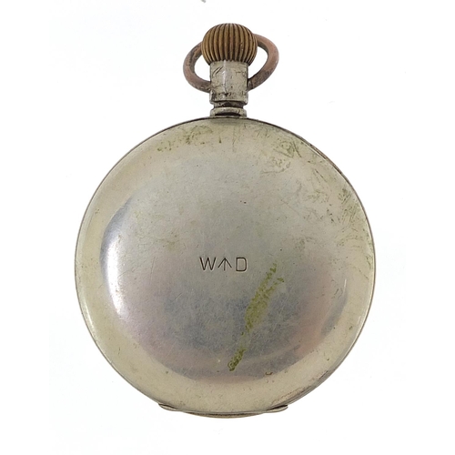 2088 - Military interest open face pocket watch, the case engraved WD, 50mm in diameter