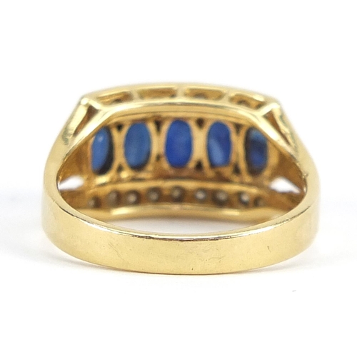 1688 - 18ct gold sapphire and diamond ring, size M, 5.0g