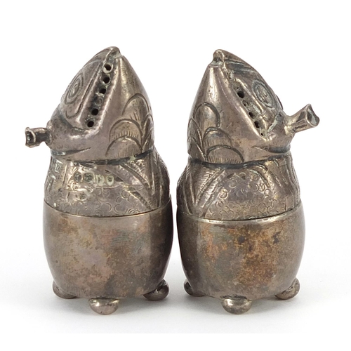 2292 - Frances Purton, pair of Victorian silver novelty salts, London 1881, 5.5cm high, 79.2g