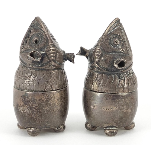 2292 - Frances Purton, pair of Victorian silver novelty salts, London 1881, 5.5cm high, 79.2g