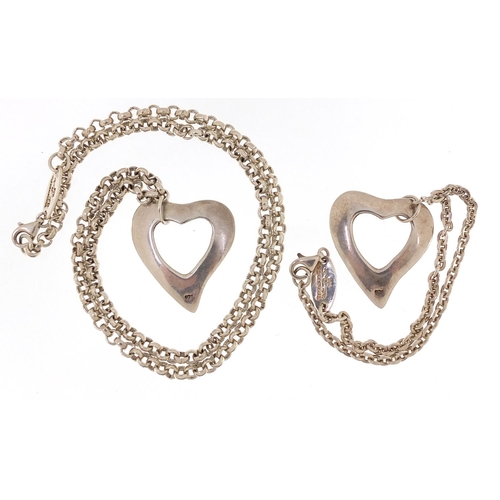 1713 - Elsa Peretti for Tiffany & Co, silver love heart necklace and bracelet, 42cm and 18cm in length, 31.... 