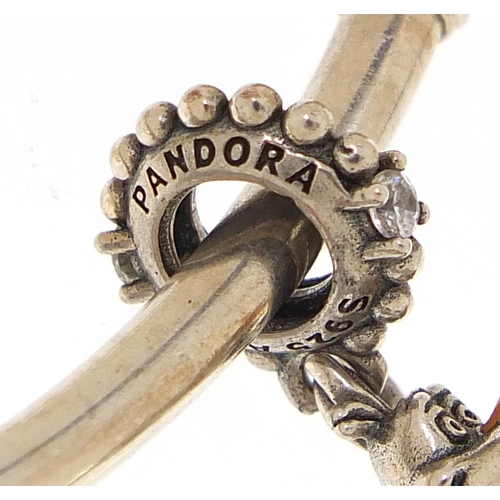 2073 - Pandora silver charm bracelet and necklace with charms, the bracelet 7cm in diameter, the necklace 5... 