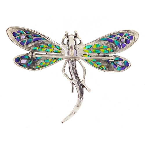 2156 - Silver marcasite and plique a jour enamelled dragonfly brooch pendant set with amethysts and rubies,... 