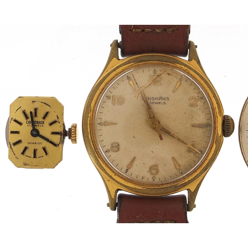 2200 - Vintage Junghans wristwatch and three watch movements comprising Majex, Rotary and Carronade