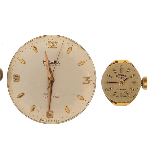 2200 - Vintage Junghans wristwatch and three watch movements comprising Majex, Rotary and Carronade