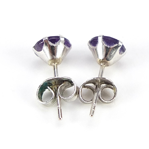 1817 - 9ct white gold amethyst pendant on chain with matching earrings, the pendant 1.2cm high, total 1.7g