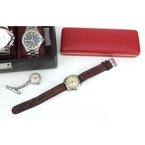 1137 - Four vintage and later gentlemen's wristwatches and a ladies Oris fob watch comprising Rotary, Citiz... 