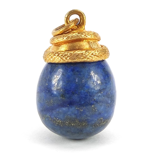 1998 - Silver gilt and lapis lazuli serpent with egg pendant, impressed Russian marks, 3cm high, 14.0g