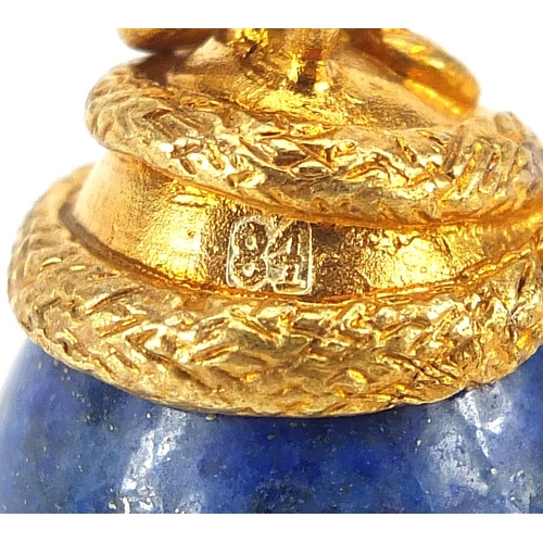 1998 - Silver gilt and lapis lazuli serpent with egg pendant, impressed Russian marks, 3cm high, 14.0g