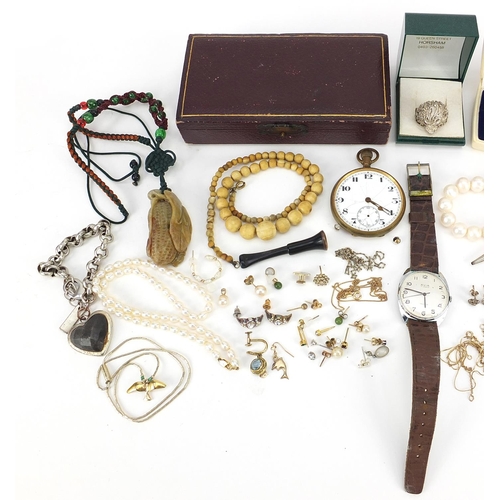 1150 - Vintage and later jewellery and watches including cultured pearls, earrings, silver rings and earrin... 