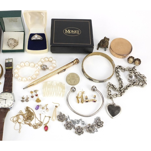 1150 - Vintage and later jewellery and watches including cultured pearls, earrings, silver rings and earrin... 