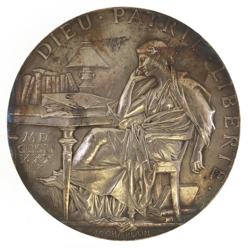 467 - Jules-Clement Chaplain, large French silver plated medallion commemorating Simon Jules, 10cm in diam... 