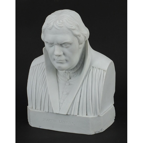 75 - 19th century continental parian ware bust of Martin Luther, blue crossed sword marks and impressed 4... 