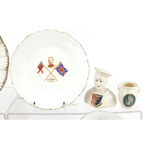 1602 - Military interest commemorative china including crested model tank, Red Cross ambulance, Souvenir of... 