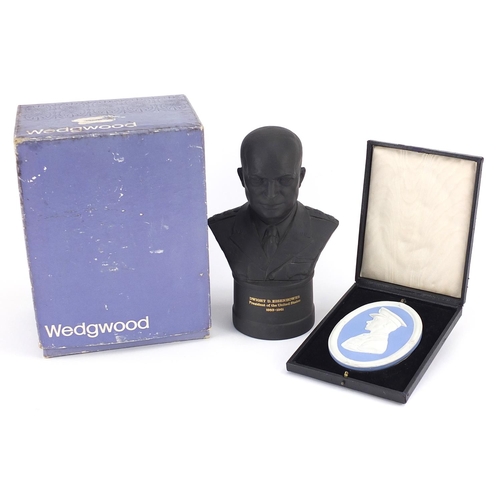 316 - Wedgwood black basalt bust of Dwight D Eisenhower, limited edition 1307/5000, together with a Jasper... 