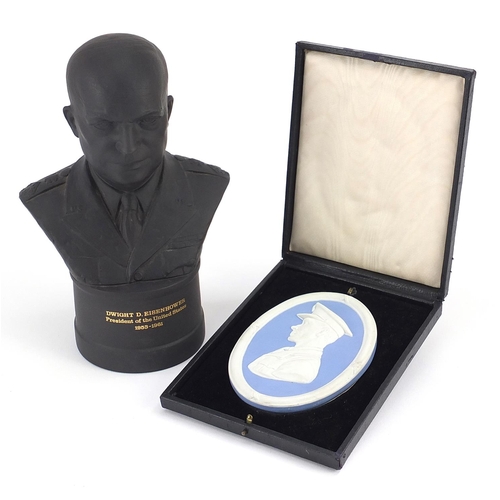 316 - Wedgwood black basalt bust of Dwight D Eisenhower, limited edition 1307/5000, together with a Jasper... 