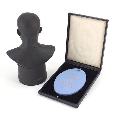 316 - Wedgwood black basalt bust of Dwight D Eisenhower, limited edition 1307/5000, together with a Jasper... 